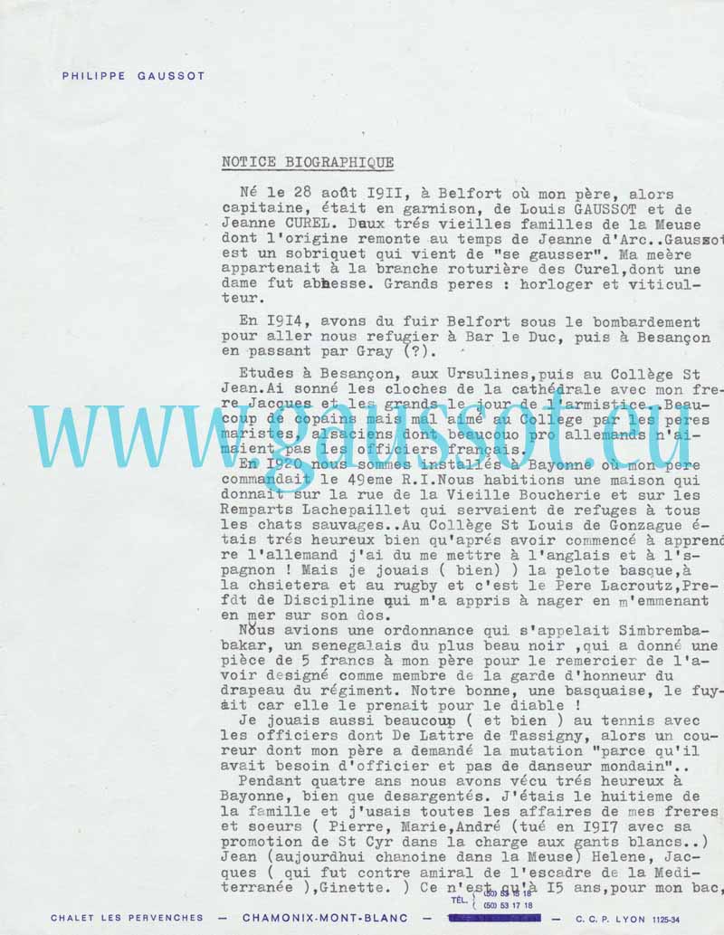 La première page de la notice biographique de Philippe Gaussot